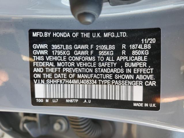 SHHFK7H44MU408334 - 2021 HONDA CIVIC SPORT ნაცრისფერი ფოტო 13