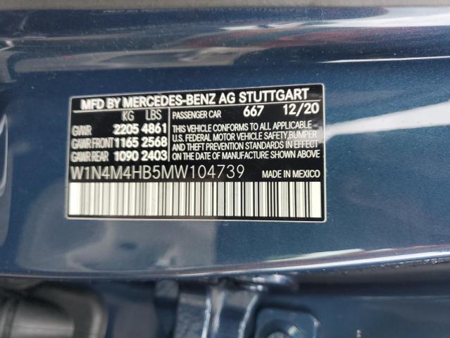 W1N4M4HB5MW104739 - 2021 MERCEDES-BENZ GLB 250 4MATIC BLUE photo 12