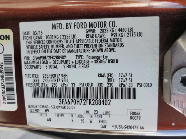 3FA6P0H72FR288402 - 2015 FORD FUSION SE MAROON photo 12