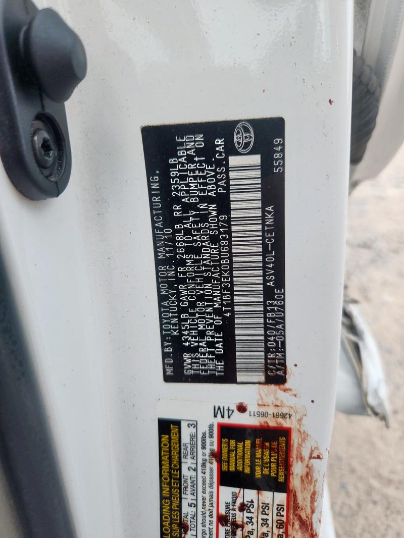 4T1BF3EK0BU683179 - 2011 TOYOTA CAMRY BASE 白色 照片 13