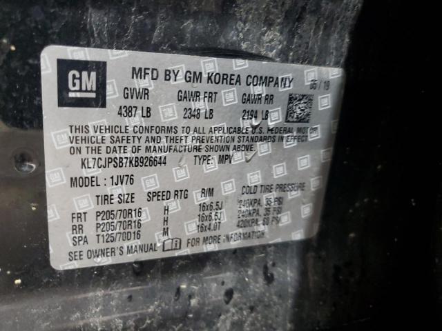 KL7CJPSB7KB926644 - 2019 CHEVROLET TRAX 1LT Սև լուսանկար 13