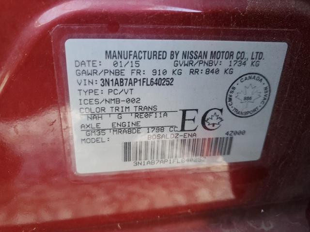 3N1AB7AP1FL640252 - 2015 NISSAN SENTRA S BURGUNDY photo 12