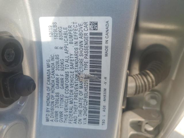 2HGFC2F80LH523112 - 2020 HONDA CIVIC SPORT 灰色 照片 13