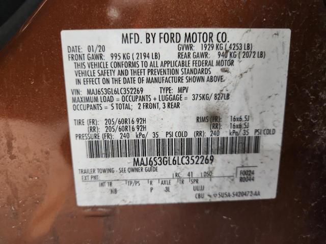 MAJ6S3GL6LC352269 - 2020 FORD ECOSPORT SE Золотой фото 14