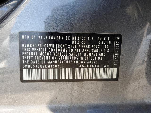 3VWC57BU7KM198502 - 2019 VOLKSWAGEN JETTA S GRAY photo 12