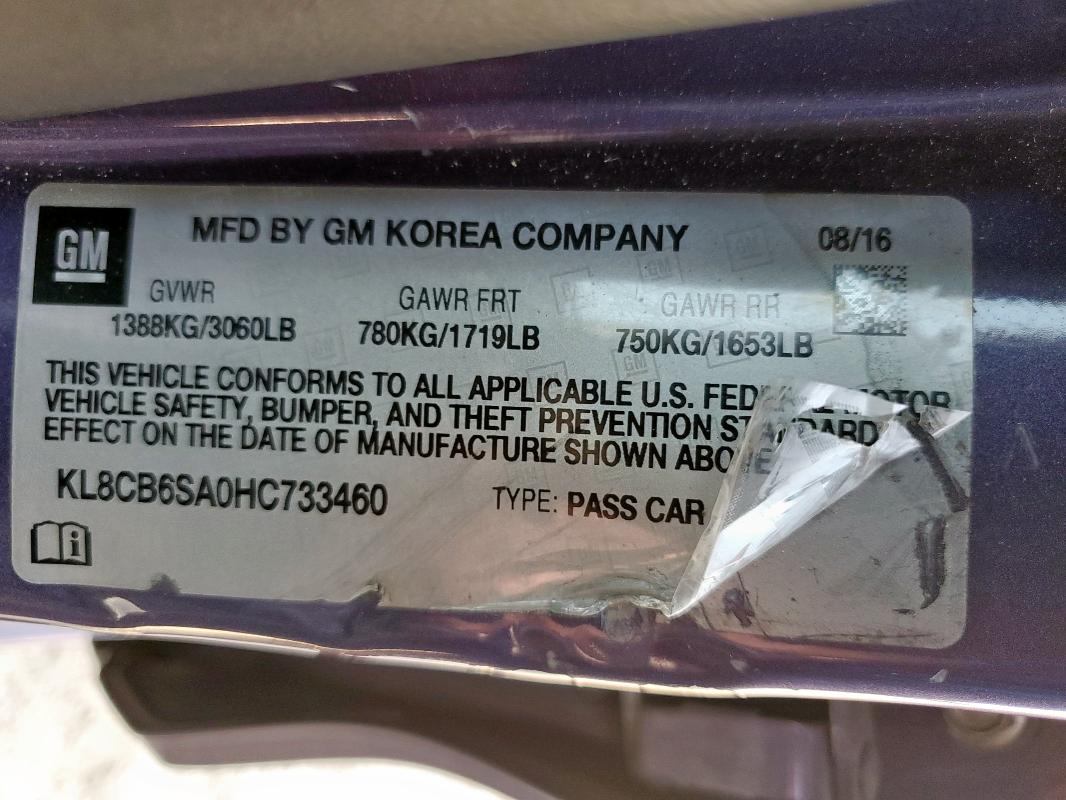 KL8CB6SA0HC733460 - 2017 CHEVROLET SPARK LS იასამნისფერი ფოტო 13