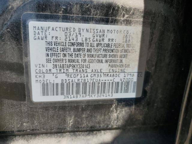 3N1AB7AP9KY324143 - 2019 NISSAN SENTRA S Қара фото 12