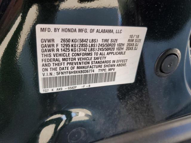 5FNYF6H9XKB036774 - 2019 HONDA PILOT TOURING 黑色 照片 13