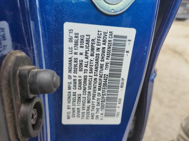 19XFB2F97FE084422 - 2015 HONDA CIVIC EXL BLUE photo 12