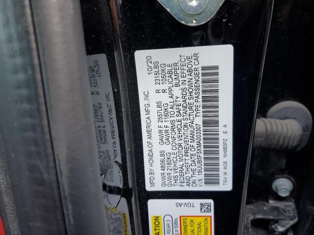 19UUB5F5XMA003307 - 2021 ACURA TLX TECH A BLACK photo 12