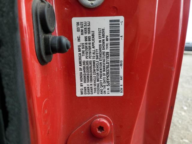 5J6YH28376L011939 - 2006 HONDA ELEMENT LX წითელი ფოტო 12