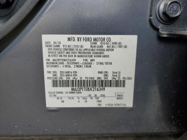 MAJ3P1TE8JC216349 - 2018 FORD ECOSPORT SE GRAY photo 12