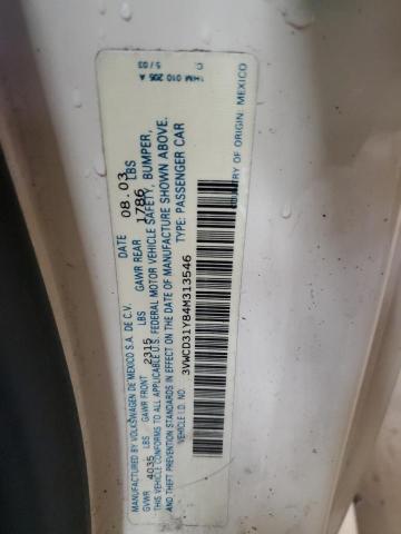 3VWCD31Y84M313546 - 2004 VOLKSWAGEN NEW BEETLE GLS 奶油色 照片 12