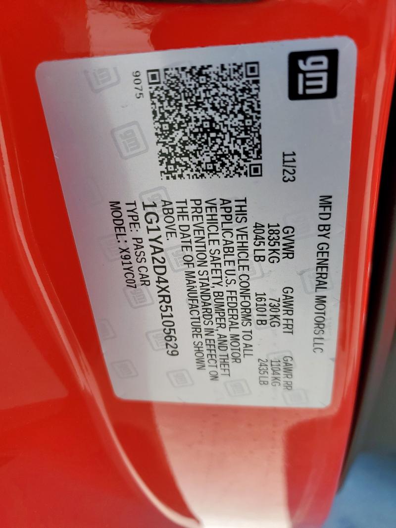 1G1YA2D4XR5105629 - 2024 CHEVROLET CORVETTE STINGRAY 1LT RED photo 13