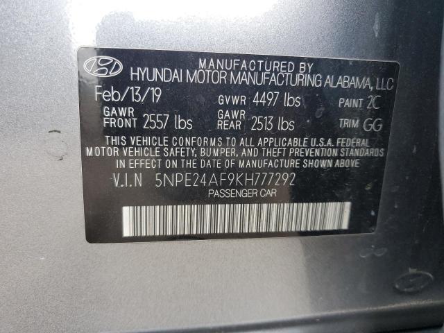 5NPE24AF9KH777292 - 2019 HYUNDAI SONATA SE ნაცრისფერი ფოტო 12