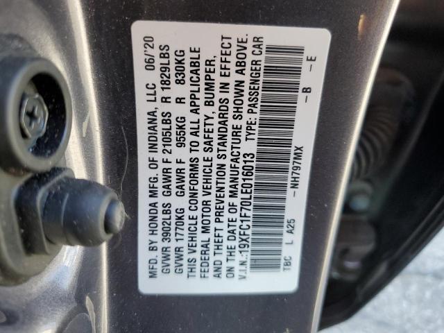 19XFC1F70LE016013 - 2020 HONDA CIVIC EXL 灰色 照片 12