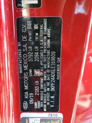 3KPF24AD6LE169609 - 2020 KIA FORTE FE RED photo 13