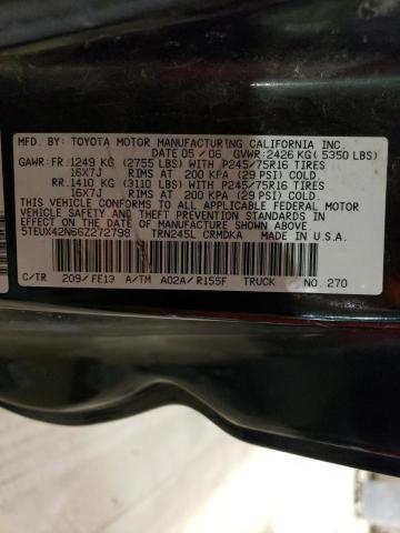 5TEUX42N66Z272798 - 2006 TOYOTA TACOMA ACCESS CAB შავი ფოტო 12