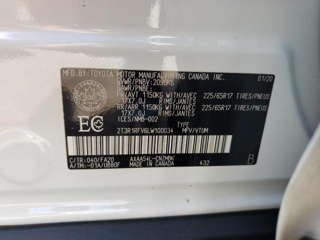 2T3R1RFV6LW100034 - 2020 TOYOTA RAV4 XLE თეთრი ფოტო 14