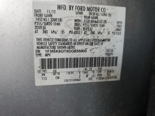 1FM5K8GT9DGB58800 - 2013 FORD EXPLORER SPORT SILVER photo 13