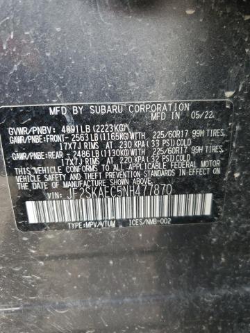 JF2SKAEC5NH477870 - 2022 SUBARU FORESTER PREMIUM GRAY photo 13