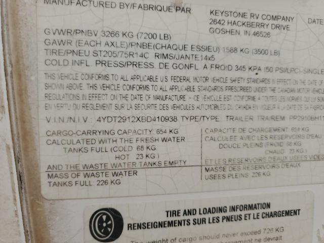 4YDT2912XBD410938 - 2011 KEYSTONE PASSPORT WHITE photo 10