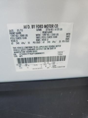 1FM5K7F82FGB89011 - 2015 FORD EXPLORER LIMITED WHITE photo 13