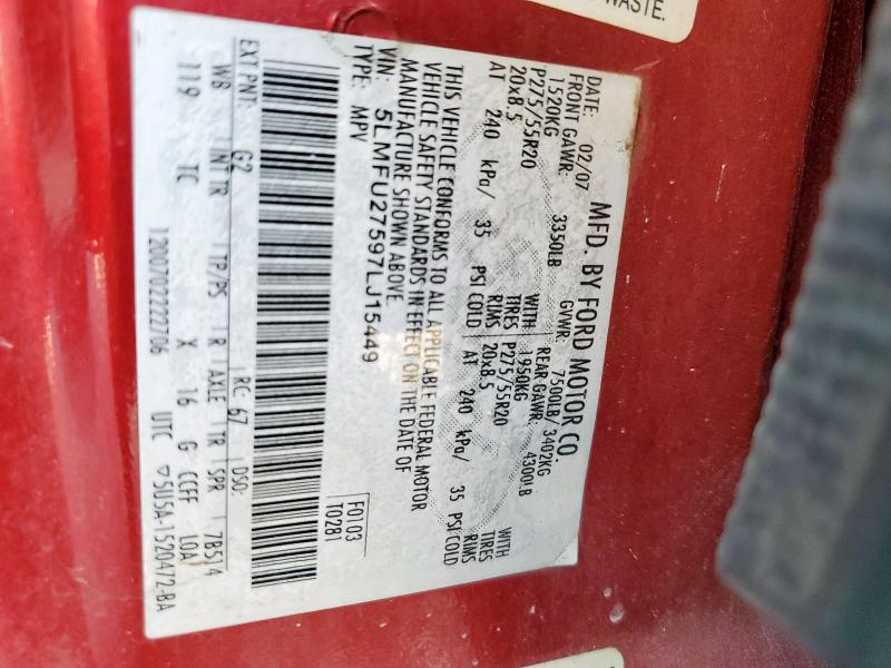 5LMFU27597LJ15449 - 2007 LINCOLN NAVIGATOR 红色 照片 13