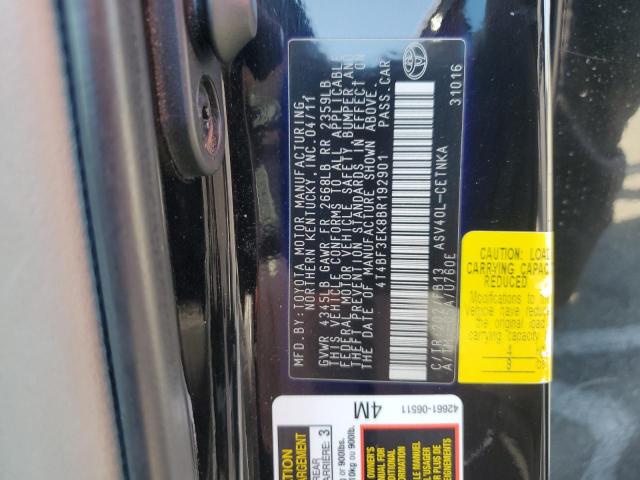 4T4BF3EK8BR192901 - 2011 TOYOTA CAMRY BASE BLACK photo 12