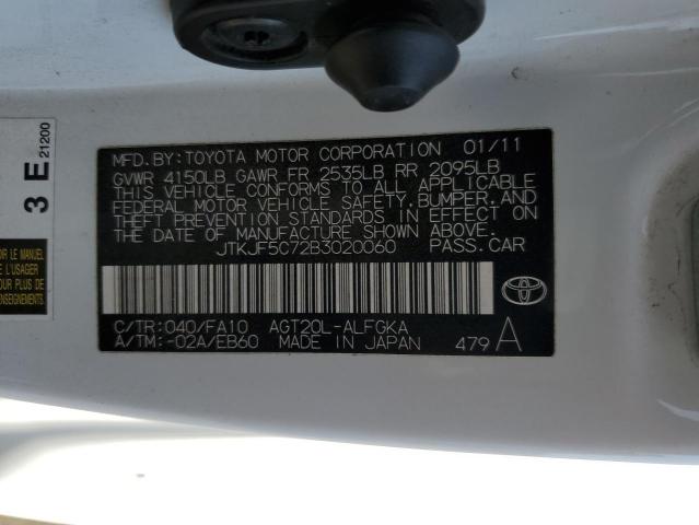 JTKJF5C72B3020060 - 2011 TOYOTA SCION TC WHITE photo 12