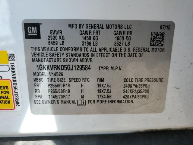 1GKKVRKD5GJ129584 - 2016 GMC ACADIA SLT-1 WHITE photo 13