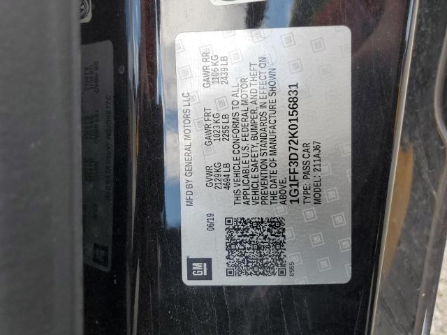 1G1FF3D72K0156831 - 2019 CHEVROLET CAMARO SS Schwarz Foto 12