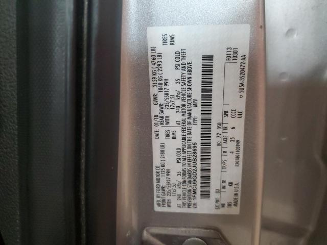 1FMCU9GD2JUB28695 - 2018 FORD ESCAPE SE 银色 照片 12