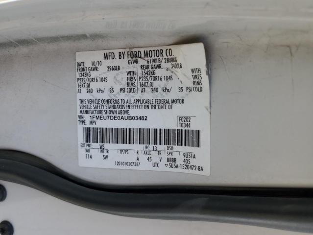 1FMEU7DE0AUB03482 - 2010 FORD EXPLORER XLT WHITE photo 13