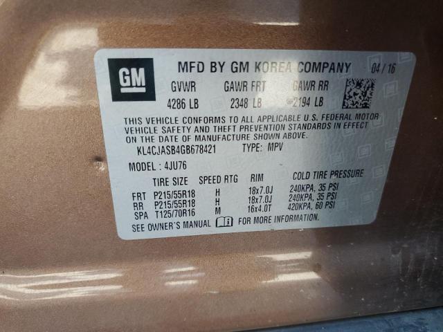 KL4CJASB4GB678421 - 2016 BUICK ENCORE BROWN photo 13