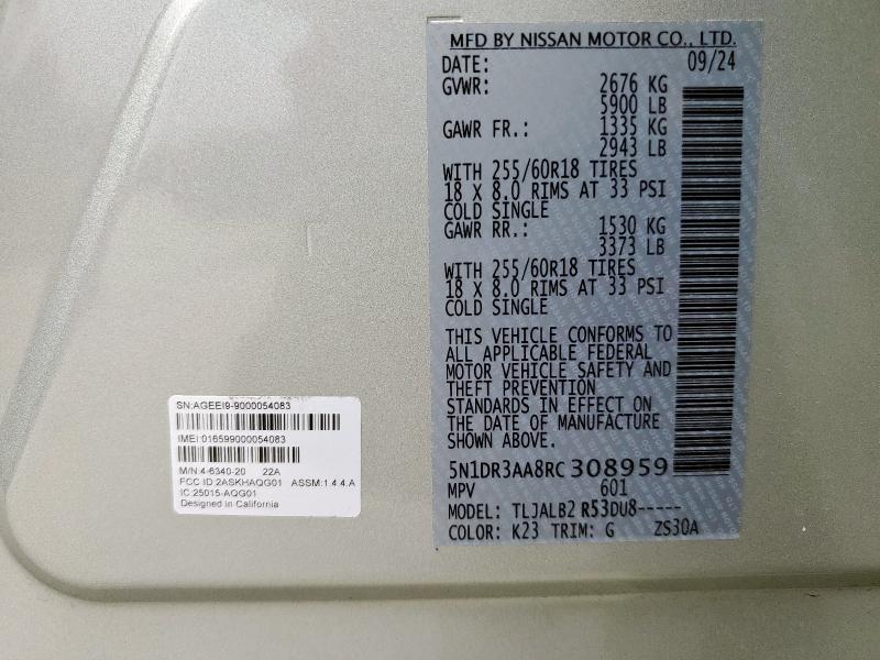 5N1DR3AA8RC308959 - 2024 NISSAN PATHFINDER S 银色 照片 14