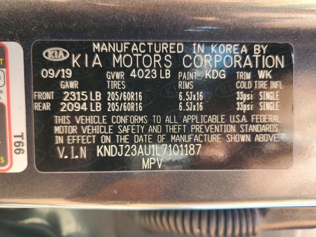 KNDJ23AU1L7101187 - 2020 KIA SOUL LX GRAY photo 13