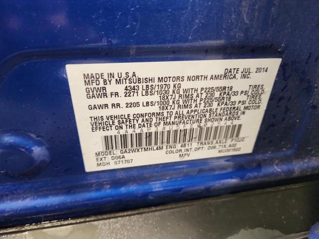 4A4AP3AU5FE002544 - 2015 MITSUBISHI OUTLANDER ES BLUE photo 12