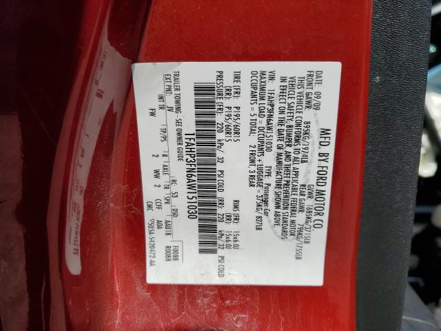 1FAHP3FN6AW151030 - 2010 FORD FOCUS SE RED photo 10