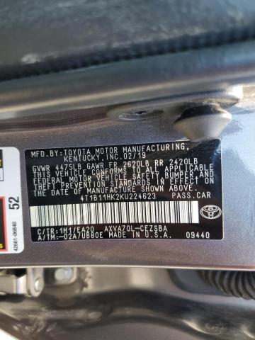 4T1B11HK2KU224623 - 2019 TOYOTA CAMRY L ნაცრისფერი ფოტო 13
