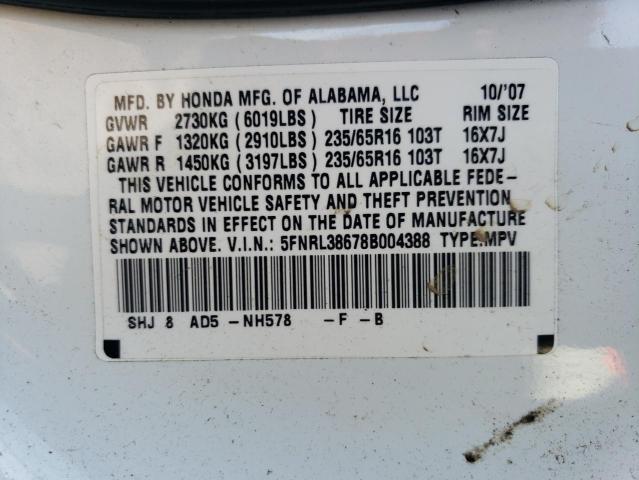 5FNRL38678B004388 - 2008 HONDA ODYSSEY EXL WHITE photo 13