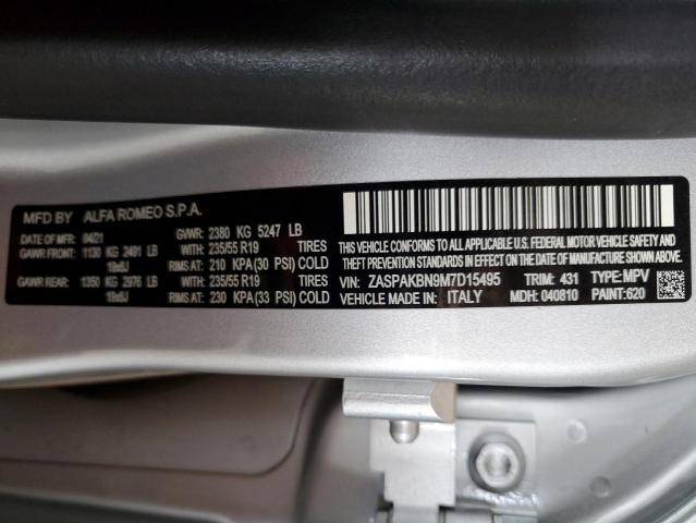ZASPAKBN9M7D15495 - 2021 ALFA ROMEO STELVIO TI SILVER photo 12
