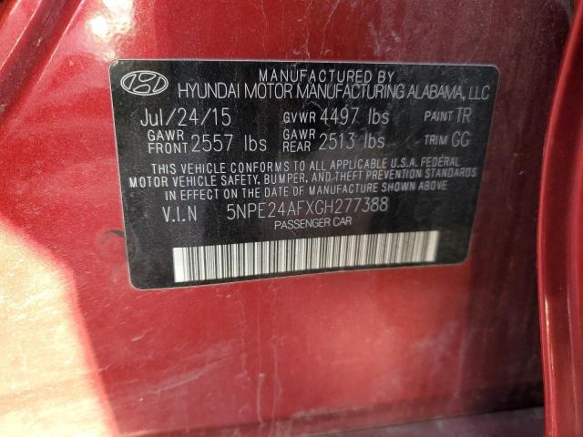 5NPE24AFXGH277388 - 2016 HYUNDAI SONATA SE RED photo 12