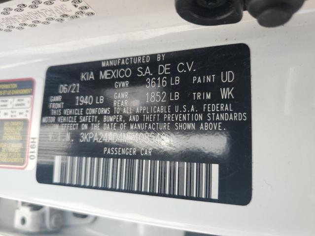 3KPA24AD4ME408540 - 2021 KIA RIO LX WHITE photo 12