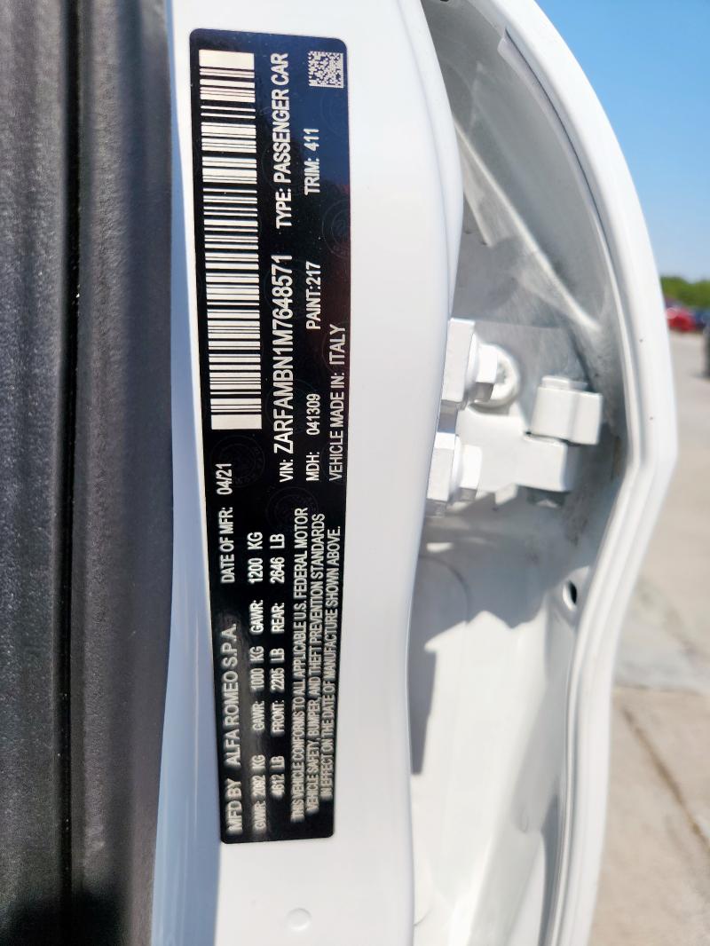 ZARFAMBN1M7648571 - 2021 ALFA ROMEO GIULIA TI Белый фото 13