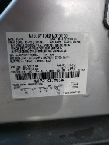 MAJ3S2GEXKC290646 - 2019 FORD ECOSPORT SE SILVER photo 12