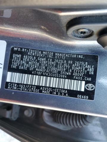 4T1BF1FK3CU053984 - 2012 TOYOTA CAMRY BASE GRAY photo 12