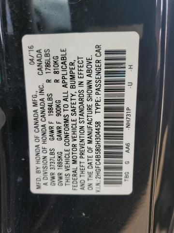 2HGFC4B58GH304458 - 2016 HONDA CIVIC LX Սև լուսանկար 12