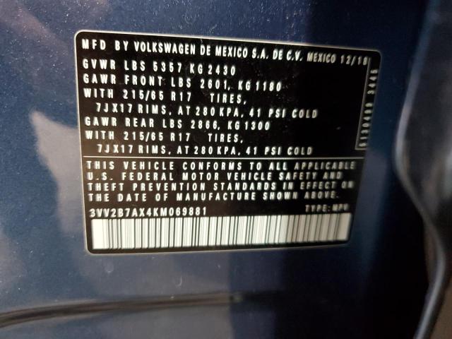 3VV2B7AX4KM069881 - 2019 VOLKSWAGEN TIGUAN SE 蓝色 照片 13