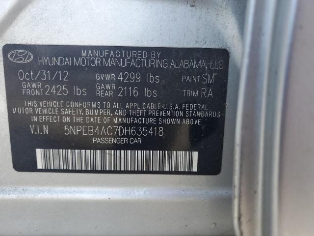 5NPEB4AC7DH635418 - 2013 HYUNDAI SONATA GLS SILVER photo 12